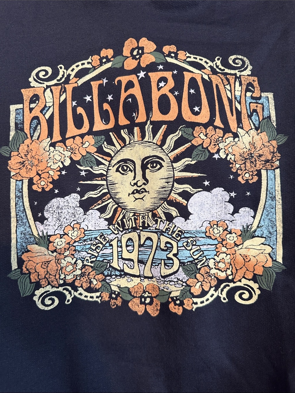 Billabong Black Hoodie with Retro Sun Floral Graphic - Picture 2 of 4